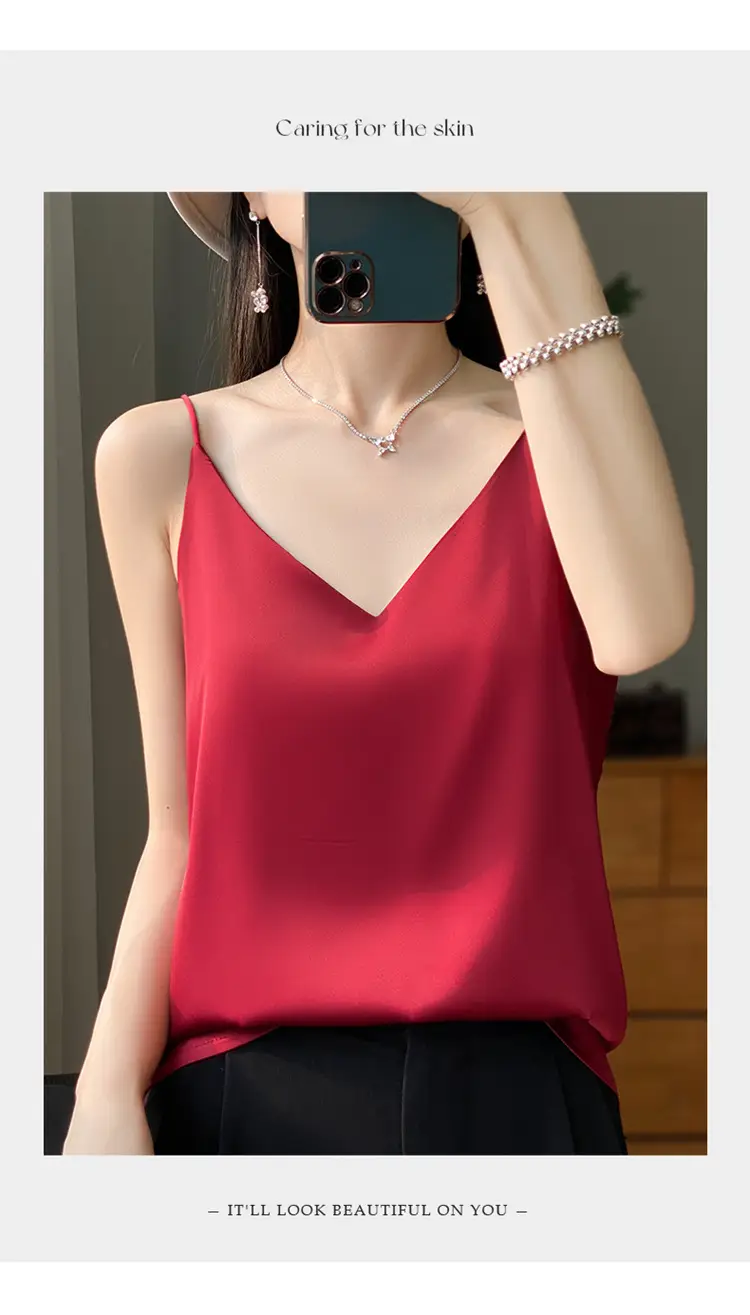 Women V Neck Camisole with Thin Strap & V Neck Design — feature 37