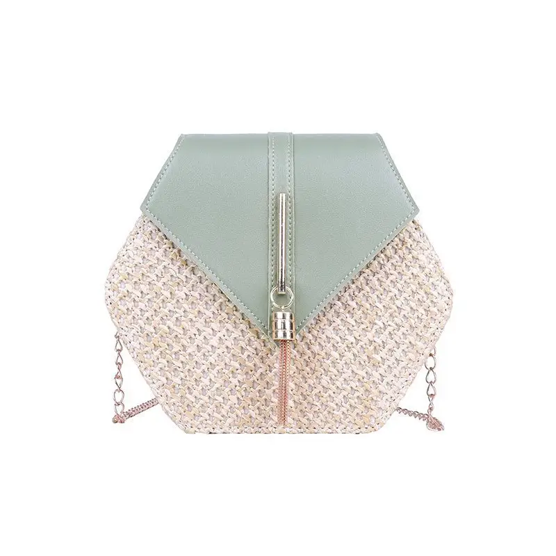 Korean Style Woven Hexagon Bag with Tassel Chain - Image 2