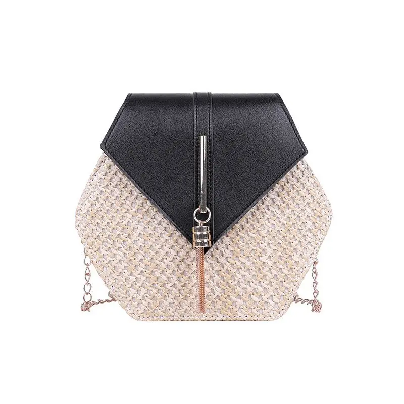 Korean Style Woven Hexagon Bag with Tassel Chain - Image 3