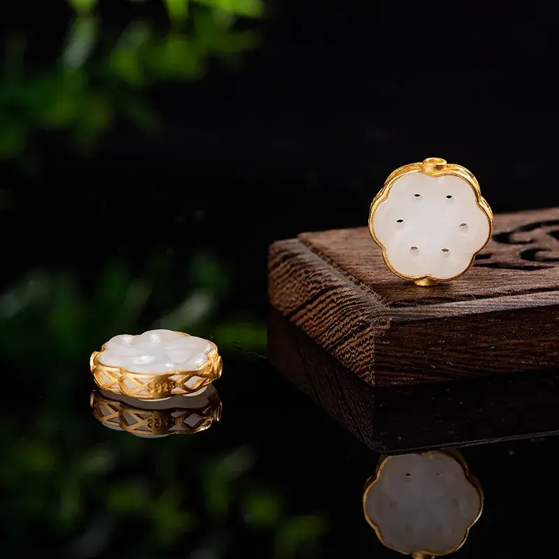 Natural Hetian Jade White Jade 925 Silver Plated Ancient Gold Handmade Edge Inlaid - Image 4