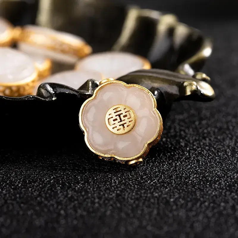Natural Hetian Jade White Jade 925 Silver Plated Ancient Gold Handmade Edge Inlaid - Image 5