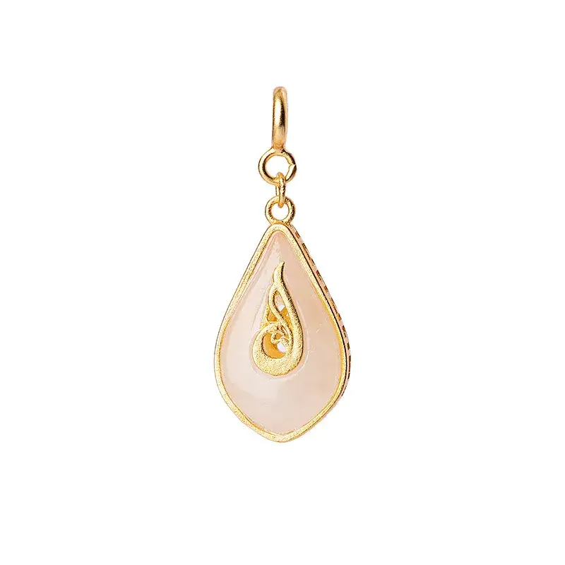 Natural Hetian Jade White Jade 925 Silver Plated Ancient Gold Handmade Edge Inlaid - Image 7