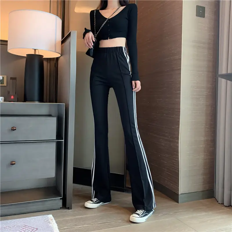 Korean-style Micro-Horn Trousers Black Wide-leg Slimming