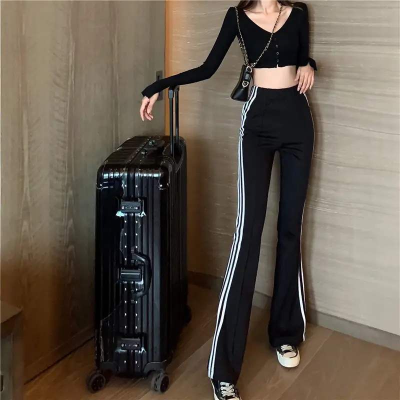 Korean-style Micro-Horn Trousers Black Wide-leg Slimming