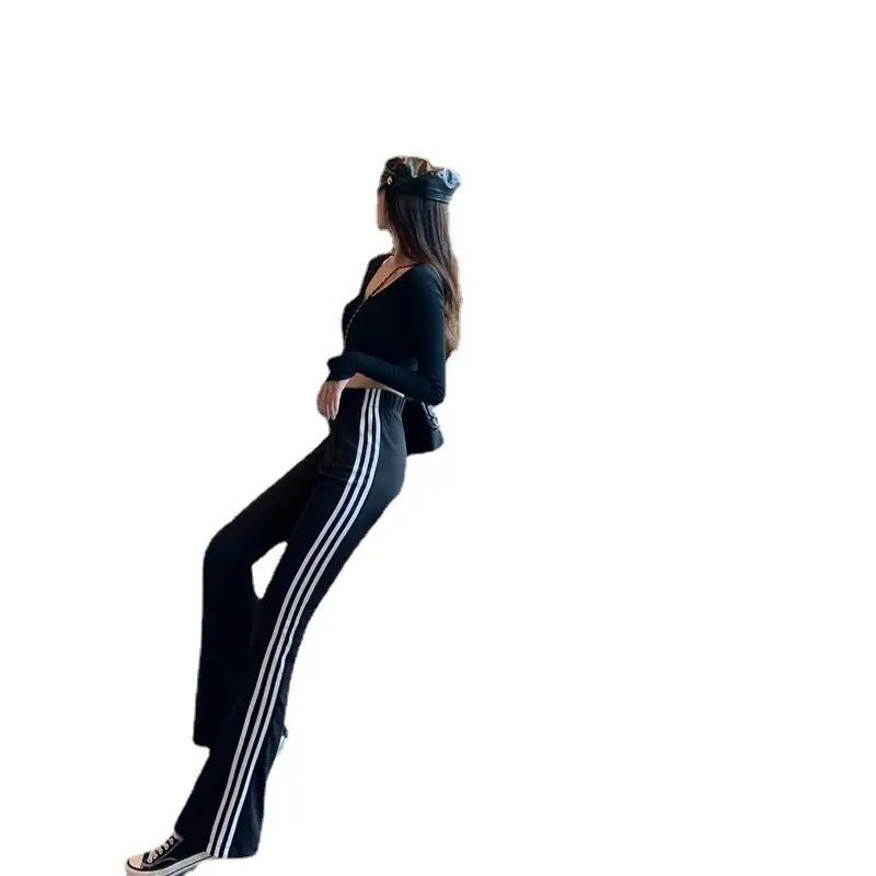 Korean-style Micro-Horn Trousers Black Wide-leg Slimming