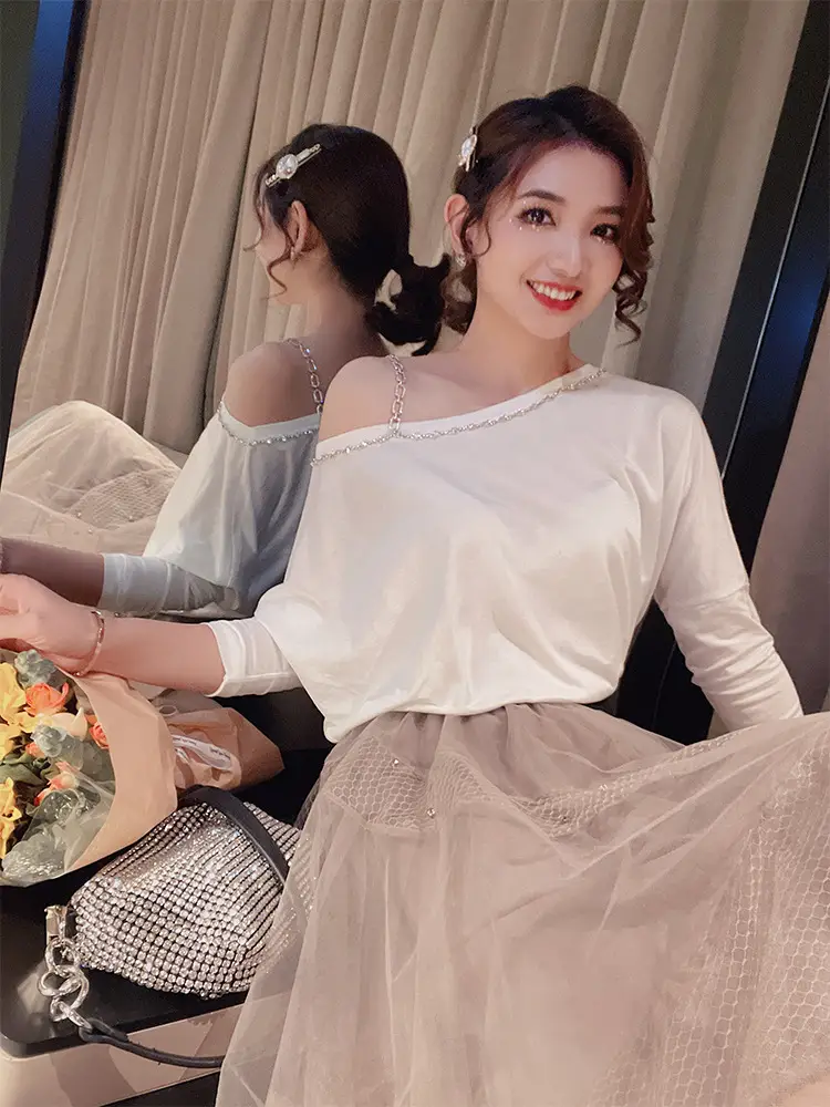 Women Off-Shoulder Long Sleeve T-Shirt 2021