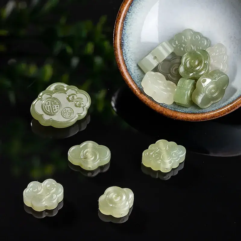 Natural Hetian Jade Bow Lock Xiangyun Back Cloud Jade Handmade Jewelry