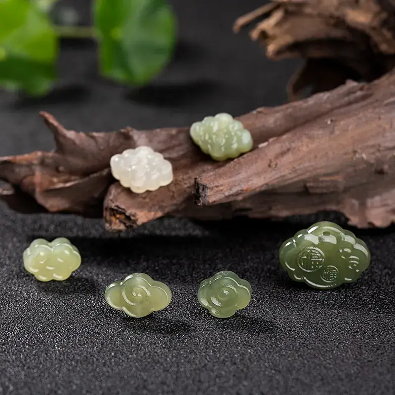 Natural Hetian Jade Bow Lock Xiangyun Back Cloud Jade Handmade Jewelry