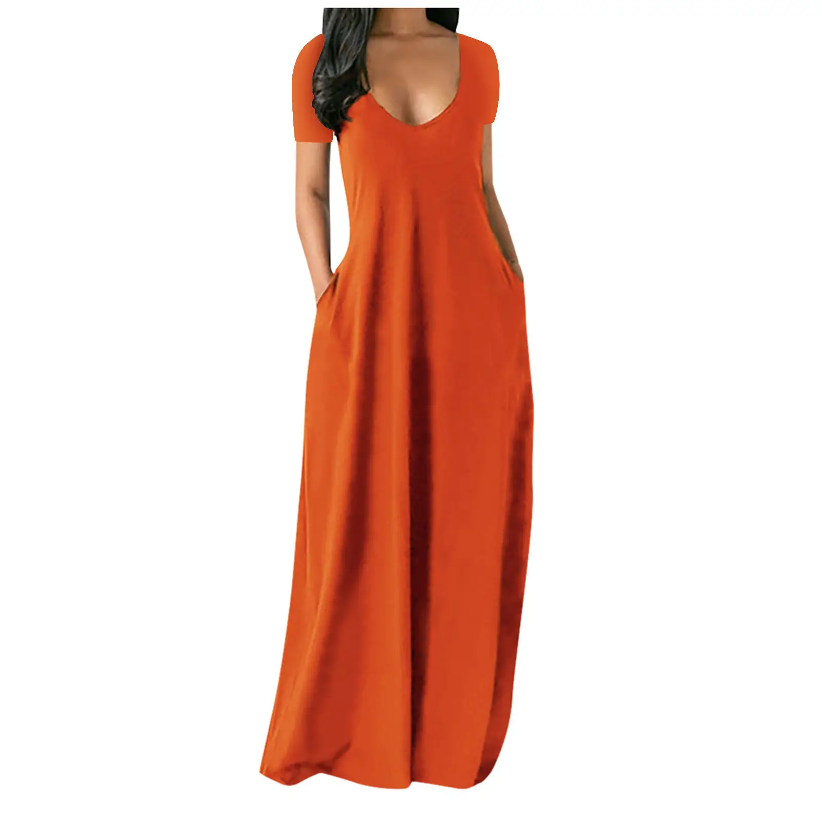 Black Long Sleeve V-Neck Dress for Women Large Size - Image 3