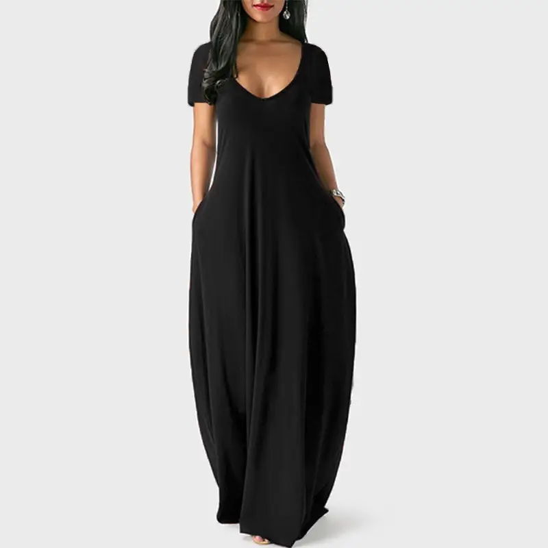 Black Long Sleeve V-Neck Dress for Women Large Size - Image 7