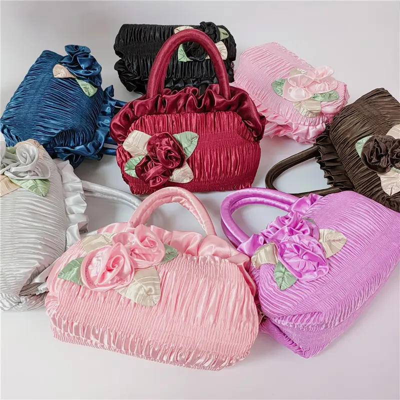 Pink Korean Style 7" Mobile Phone Bag with Handmade Flowers - Image 10