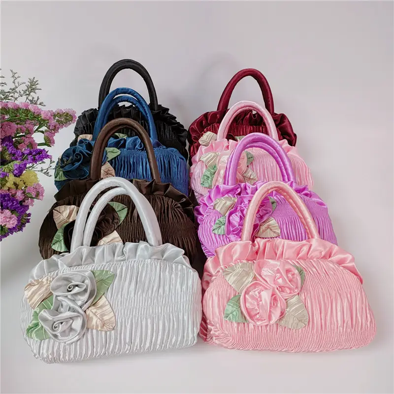 Pink Korean Style 7" Mobile Phone Bag with Handmade Flowers - Image 11
