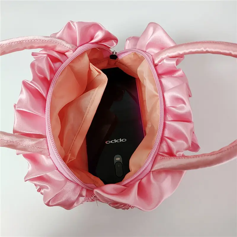Pink Korean Style 7" Mobile Phone Bag with Handmade Flowers - Image 12