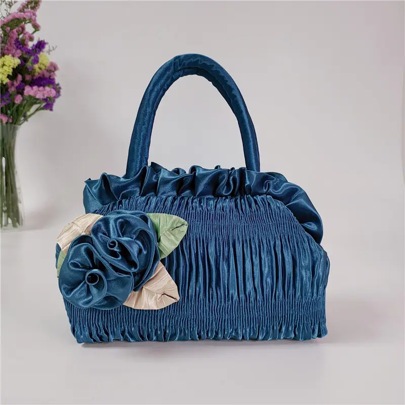 Pink Korean Style 7" Mobile Phone Bag with Handmade Flowers - Image 2