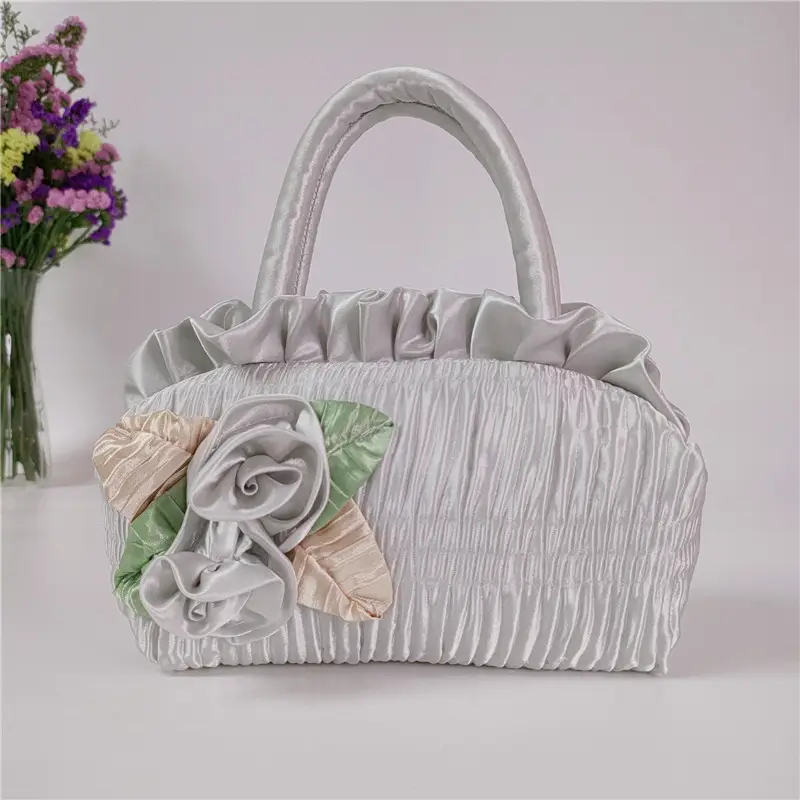 Pink Korean Style 7" Mobile Phone Bag with Handmade Flowers - Image 5