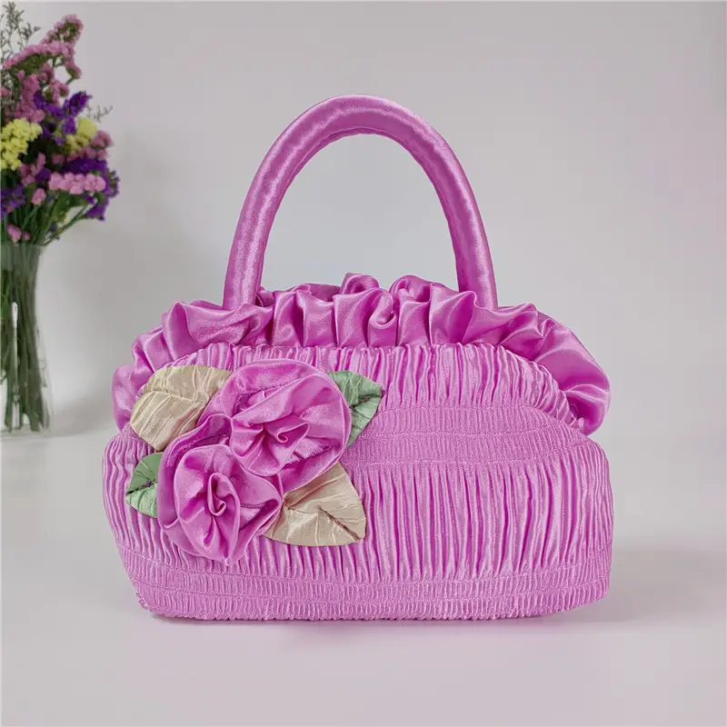 Pink Korean Style 7" Mobile Phone Bag with Handmade Flowers - Image 6