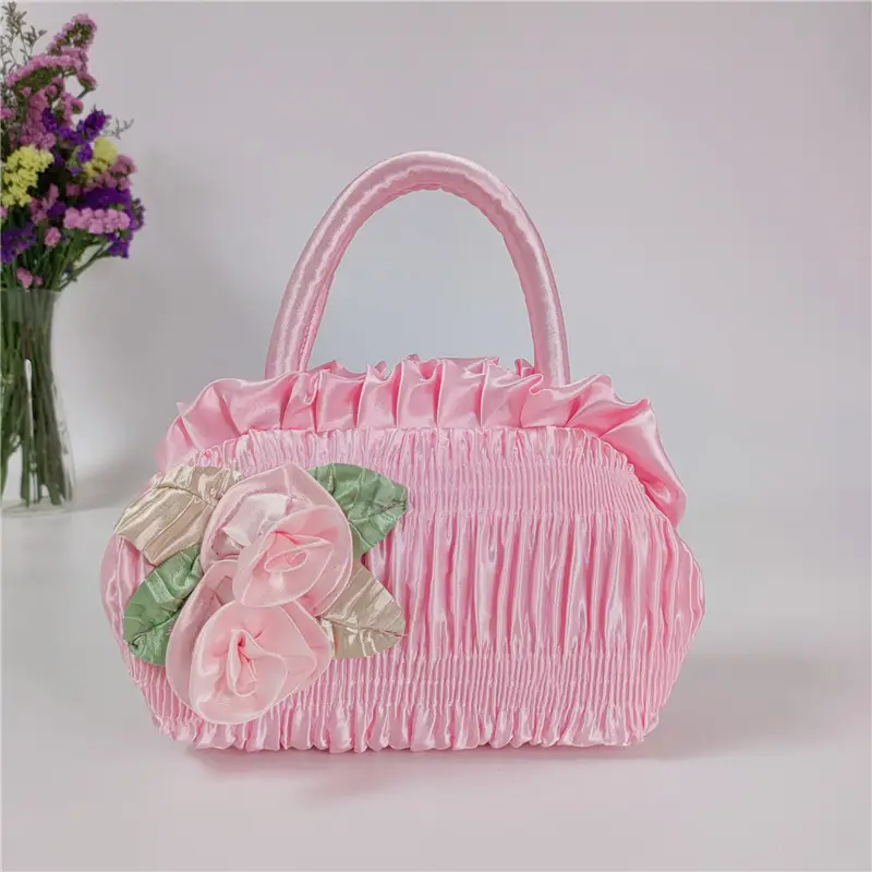 Pink Korean Style 7" Mobile Phone Bag with Handmade Flowers - Image 7