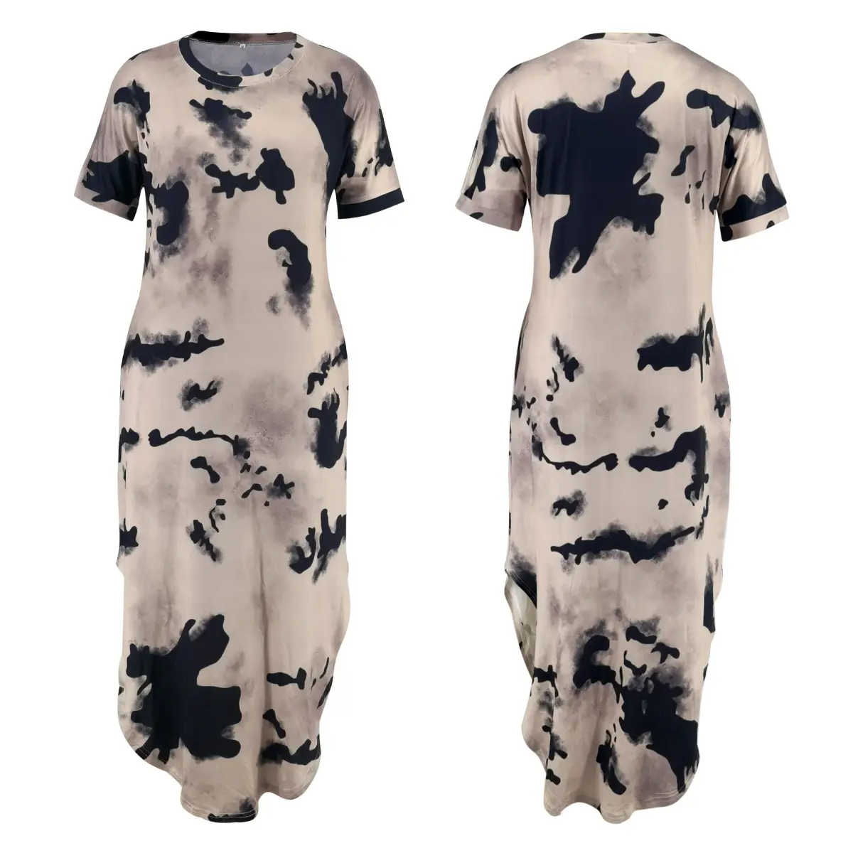 2021 Tie-dye Printed Women's Split Dress Pocket Long Set - Image 3