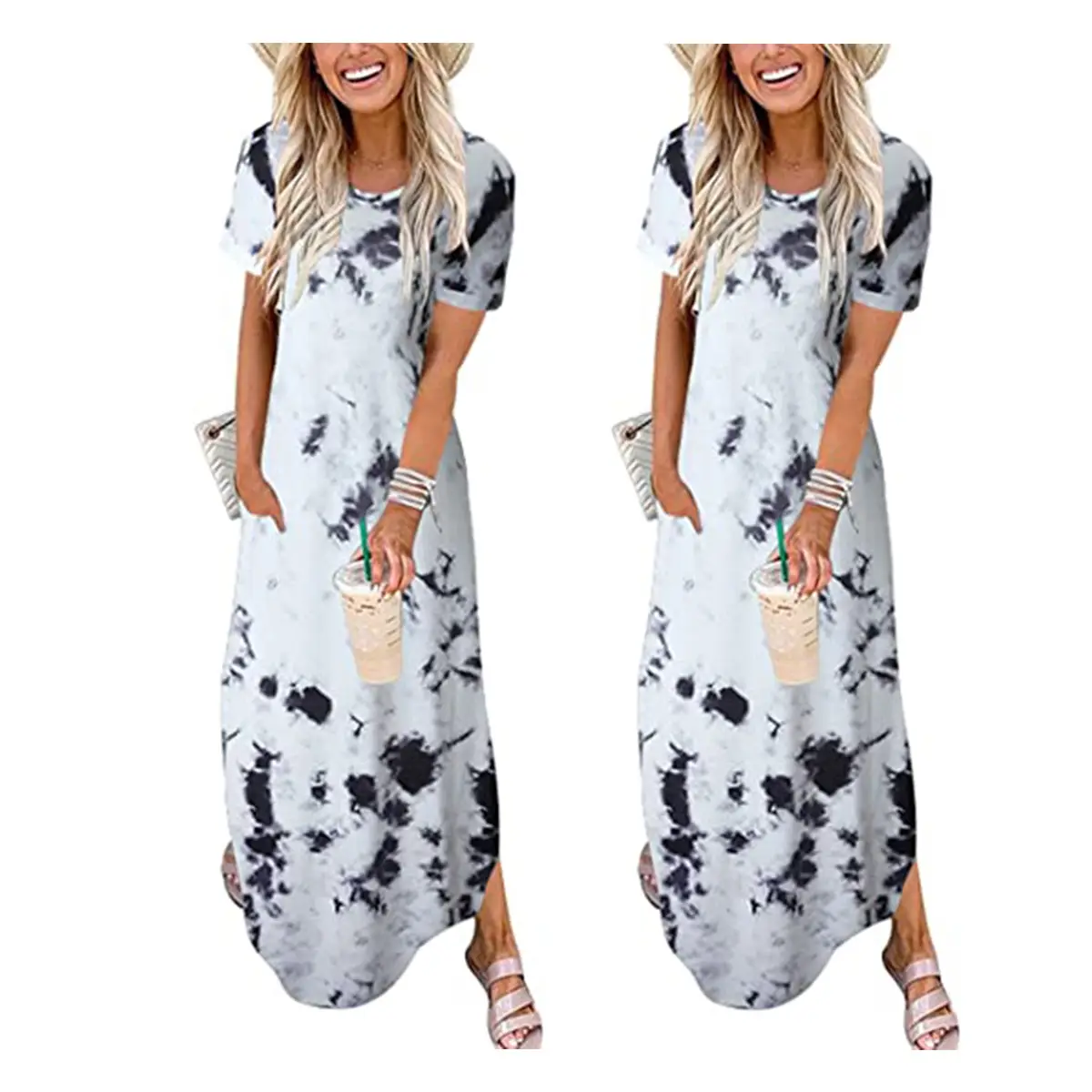 2021 Tie-dye Printed Women's Split Dress Pocket Long Set - Image 4