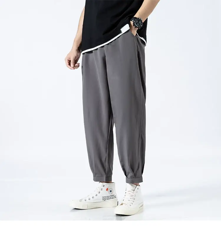 2021 Men's Gray Ice Silk Ankle Pants — feature 18