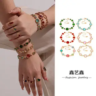 Titanium Steel Double Chain Bracelet with Green Zircon — feature 1