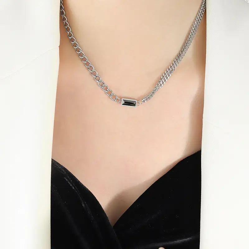 Titanium Steel Double Chain Bracelet with Green Zircon - Image 5