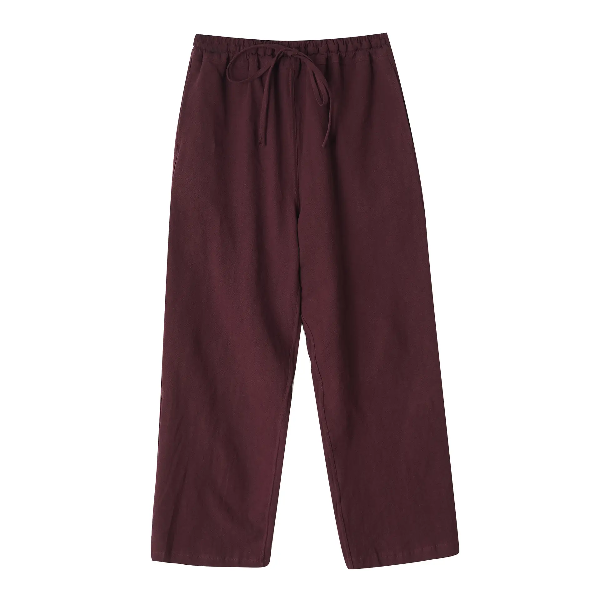 Ma Fan Linen Straight Leg Pants Maroon Mid Waist - Image 6