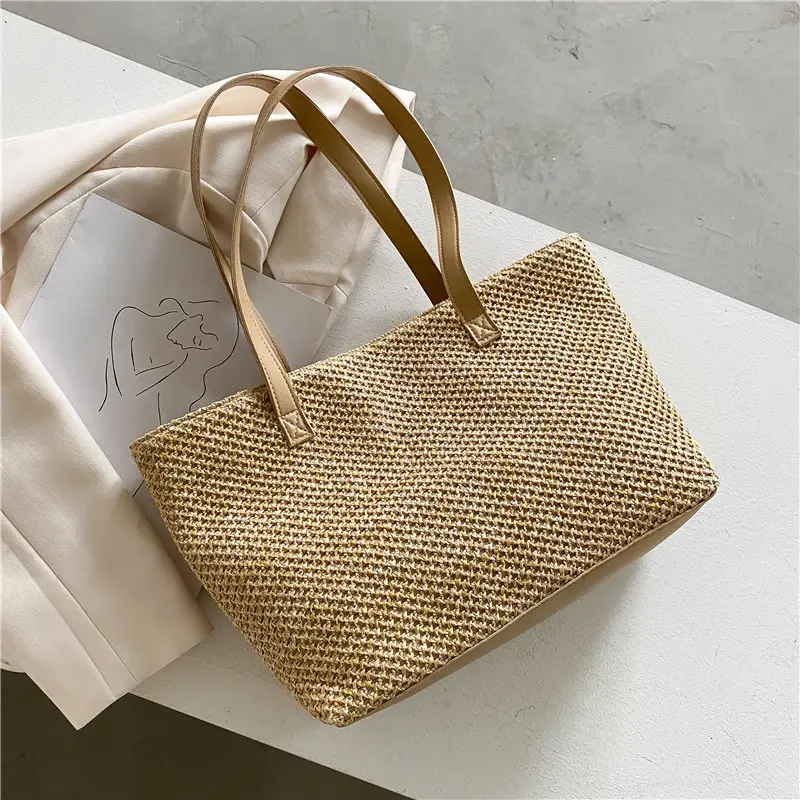 Women Woven Large Tote Bag 2021 Spring Korean Style - Image 3