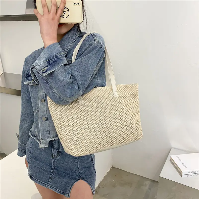 Women Woven Large Tote Bag 2021 Spring Korean Style - Image 5