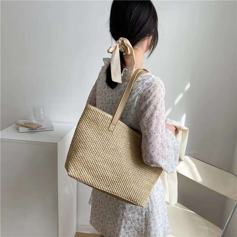 Women Woven Large Tote Bag 2021 Spring Korean Style - Image 6