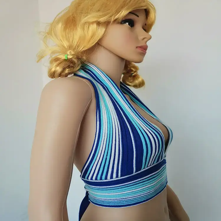 2025 Spring Striped Knit Camisole Women Blue White - Image 13
