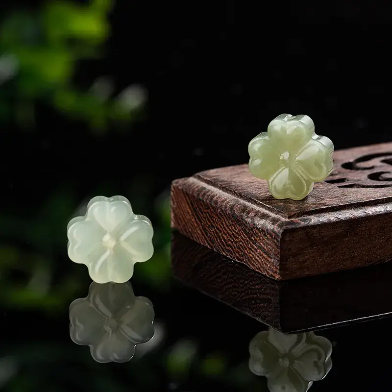 Green & White Jade Four-Leaf Clover Jewelry - Image 7