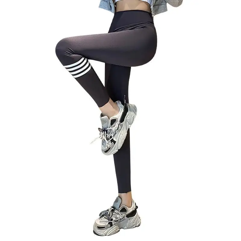 Women's Black Four Bar Shark Pants Slim T-Leggings - Image 7