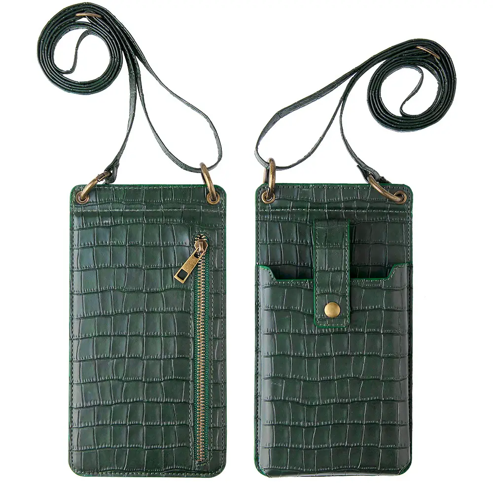 Women's Mini Crossbody Phone Bag with Crocodile Pattern - Image 3