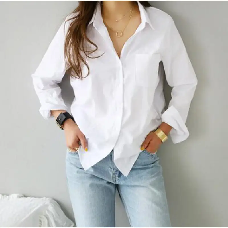 Women White Long Sleeve Lapel Shirt 2025 Spring Autumn - Image 3