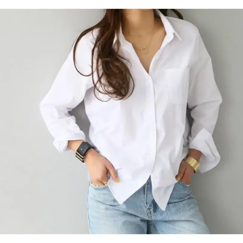 Women White Long Sleeve Lapel Shirt 2025 Spring Autumn - Image 4