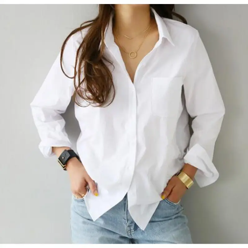 Women White Long Sleeve Lapel Shirt 2025 Spring Autumn - Image 5