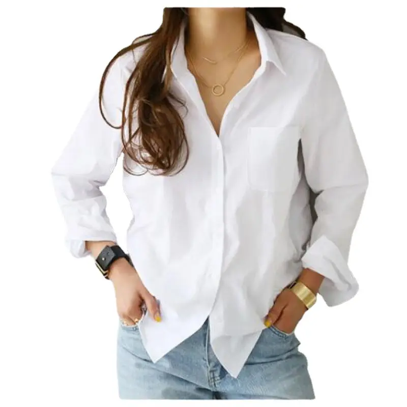 Women White Long Sleeve Lapel Shirt 2025 Spring Autumn - Image 6