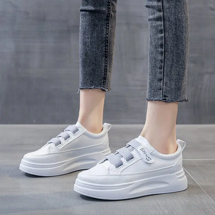Women White Thick Sole Flat Sneakers All Match 2021