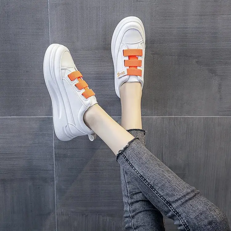 Women White Thick Sole Flat Sneakers All Match 2021