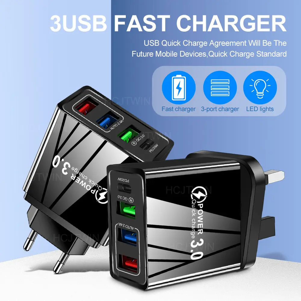 3 USB Fast Charge with LED Lights Travel Charger - Image 3