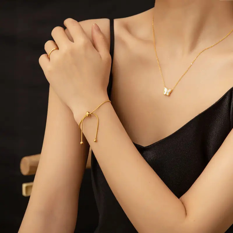 18K Gold Snake Bone Bracelet Adjustable Women