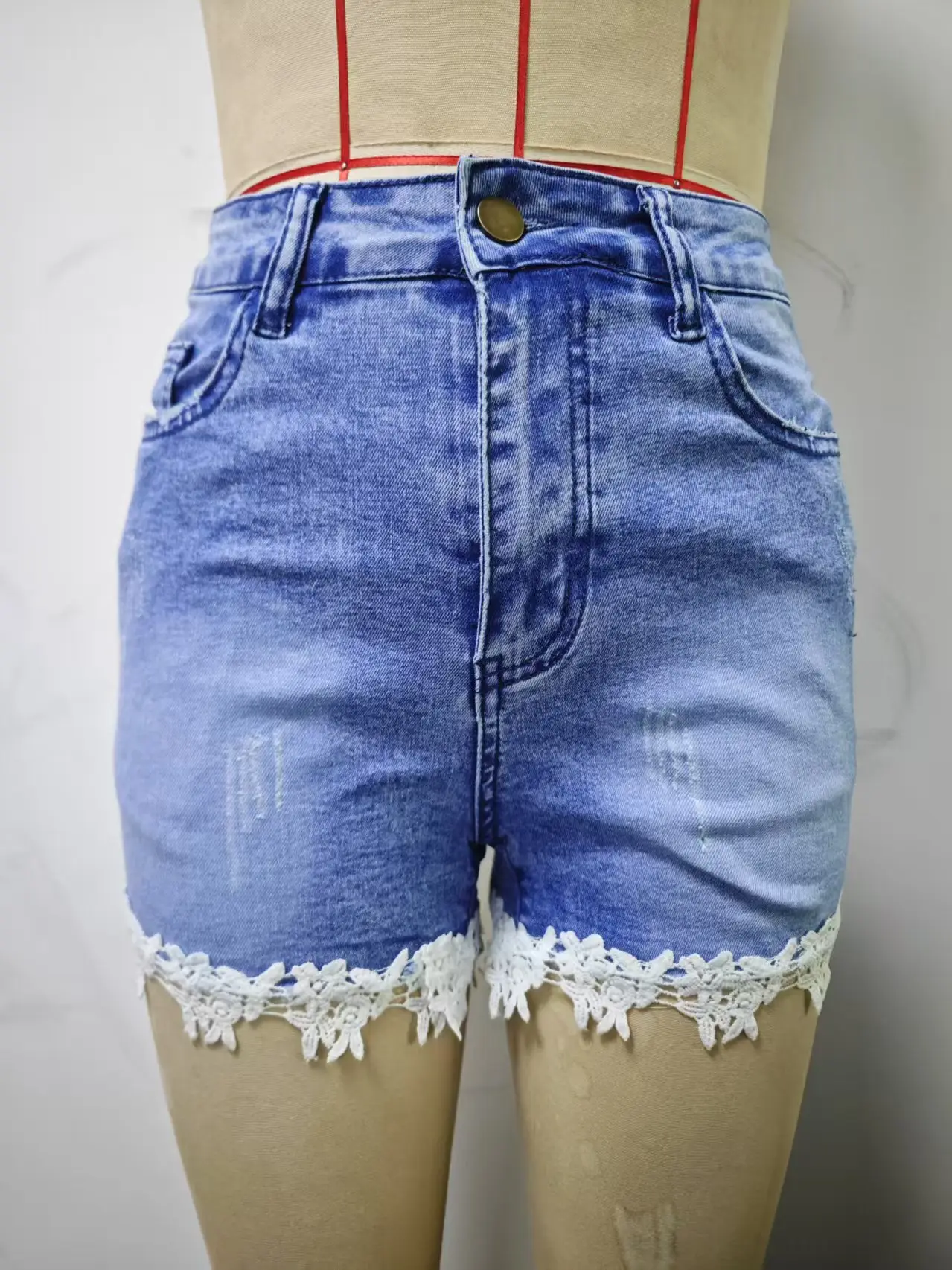 Women Slim Stretch Lace Shorts 2023 Blue — feature 4