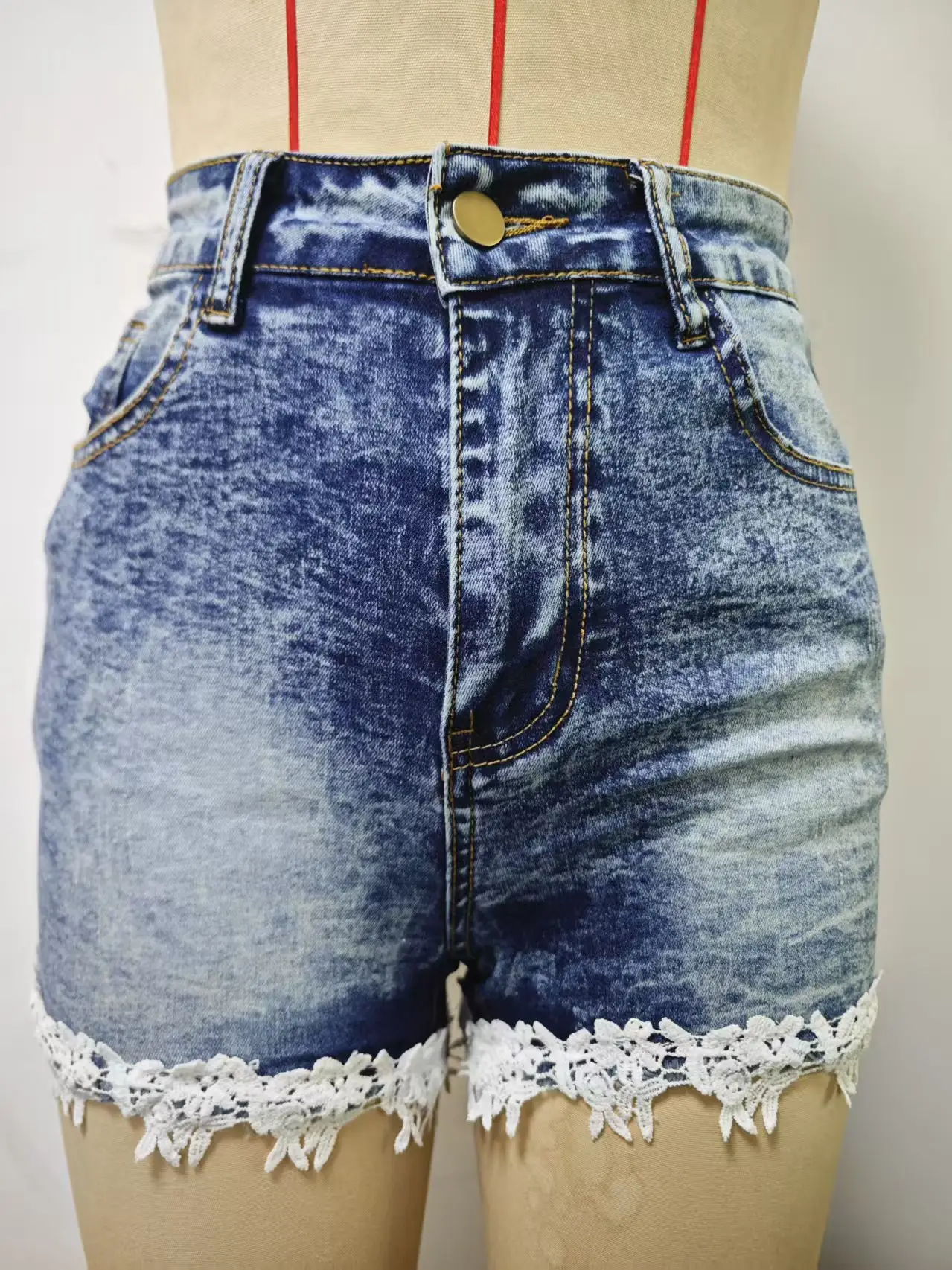 Women Slim Stretch Lace Shorts 2023 Blue — feature 6