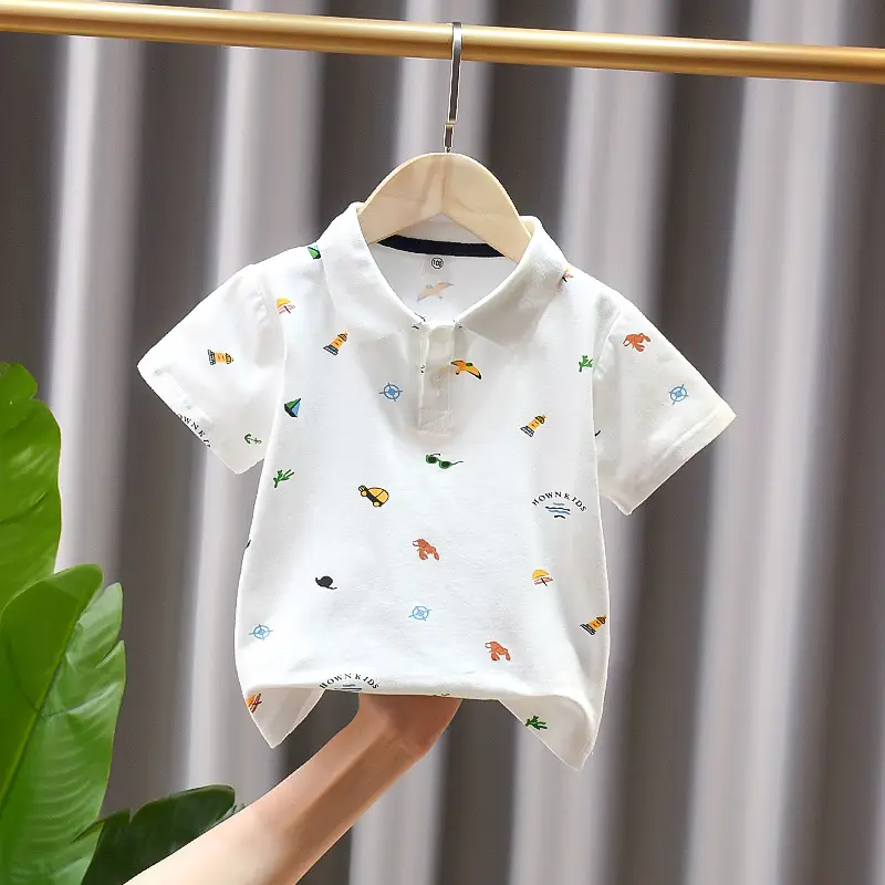 Dinosaur Printed Boys Summer Polo Shirt White - Image 11