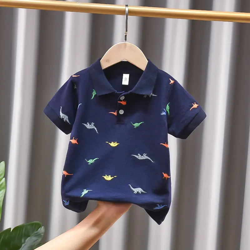 Dinosaur Printed Boys Summer Polo Shirt White - Image 8