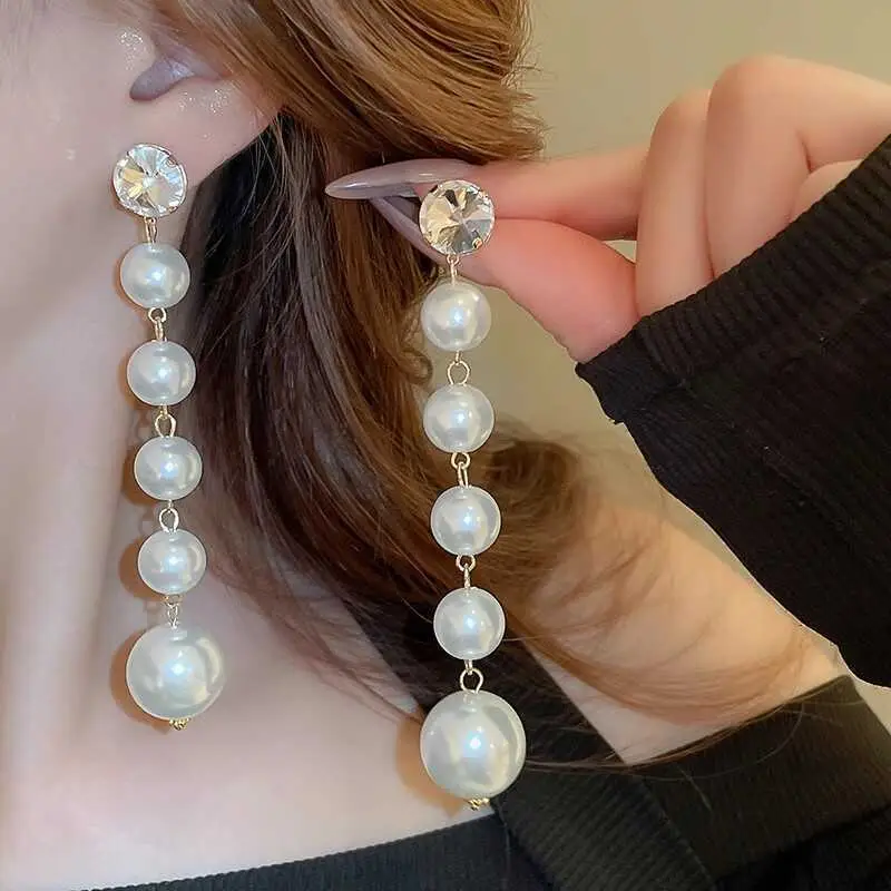 Korean Style Artificial Pearls Drop Earrings Gold Plated - Image 5
