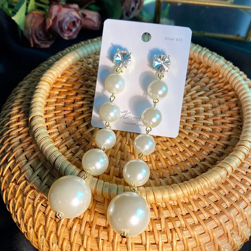 Korean Style Artificial Pearls Drop Earrings Gold Plated - Image 7