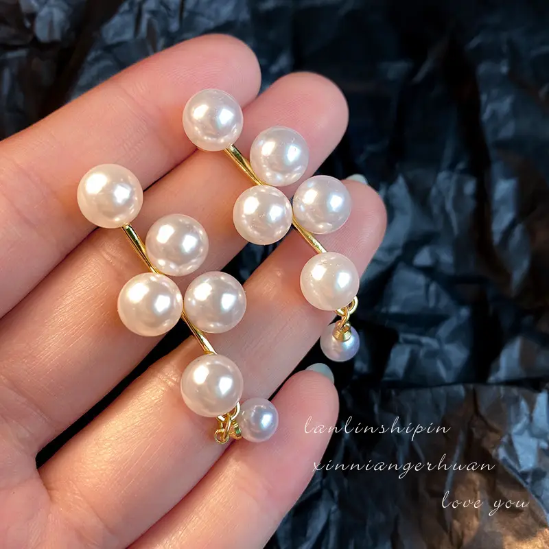 Korean Style Artificial Pearls Drop Earrings Gold Plated — feature 11