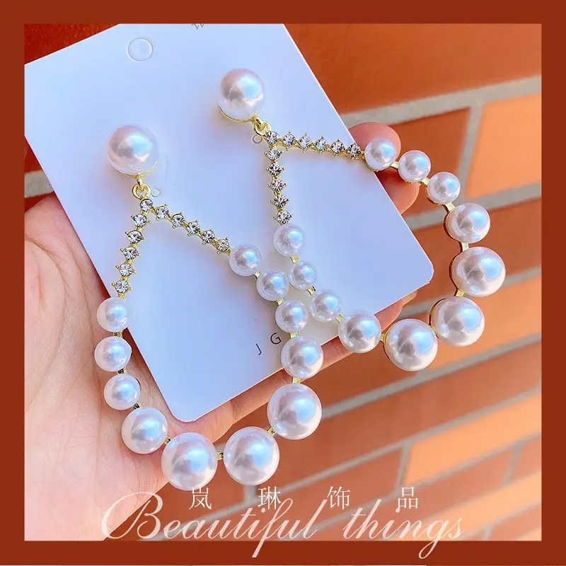 Korean Style Artificial Pearls Drop Earrings Gold Plated — feature 4